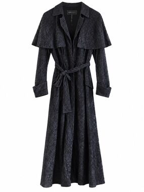 BCBGMAXAZRIA NWT Black Lace Trench Coat Duster Belted Long Jacket